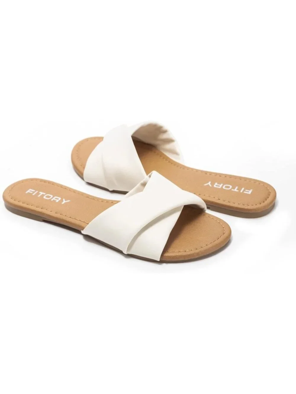 Women's White Flat Sandals Fashion Slides With Soft Leather Slippers Casual